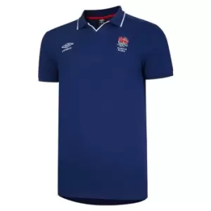 Image of Umbro England High V Neck Polo Shirt Mens - Blue