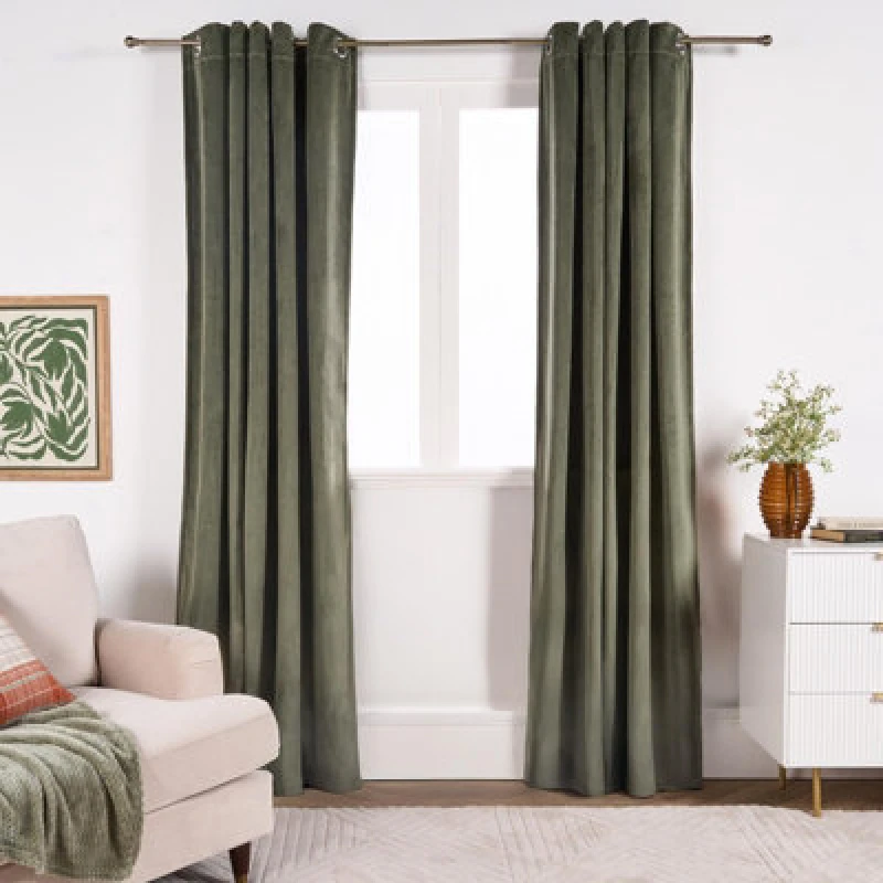 Image of OHS OHS Thermal Matte Velvet 2 Pair Ready Made Eyelet Curtains in Green Size: 168cm width x 229cm drop Green 168cm width x 229cm drop Unisex 5027434