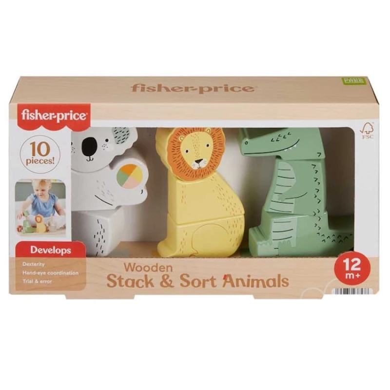 Image of Fisher-Price Fisher-Price Wooden Stack & Sort Animals 10 Piece Toy