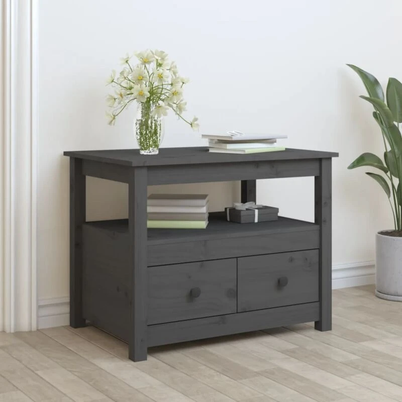 Image of Vidaxl Coffee Table Grey 71X49X55cm Solid Wood Pine, Grey 820938