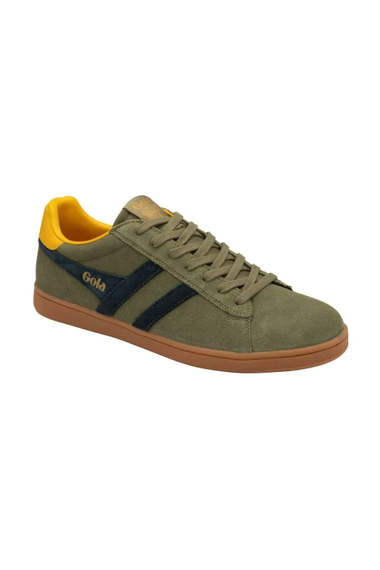 Image of Gola Mens 'Equipe Suede II' Suede Lace-Up Trainers in Khaki Size: 7 Khaki Male 7