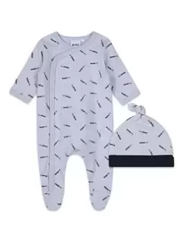 Image of Boss Baby Boys Print Sleepsuit And Hat Set - Pale Blue