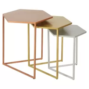 Image of Set of 3 Hexagonal Side Tables in Rose, Silver and Gold Finish