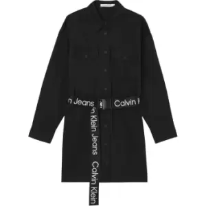 Image of Calvin Klein Jeans Crinkle Nylon Belted Dress - Black