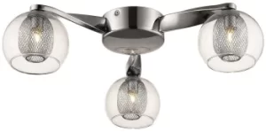 Image of Spring 3 Light Flush Multi Arm Mesh Ceiling Light Chrome, Clear, G9