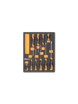 Image of Beta Tools M208 10pc "Grip" Mixed Profile Screwdriver Set Soft Tray Roller Cab