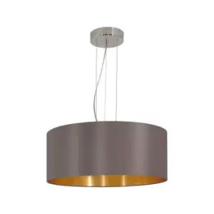 Image of Pendant Light Colour Satin Nickel Shade Cappuccino Gold Fabric Bulb E27 3x60W