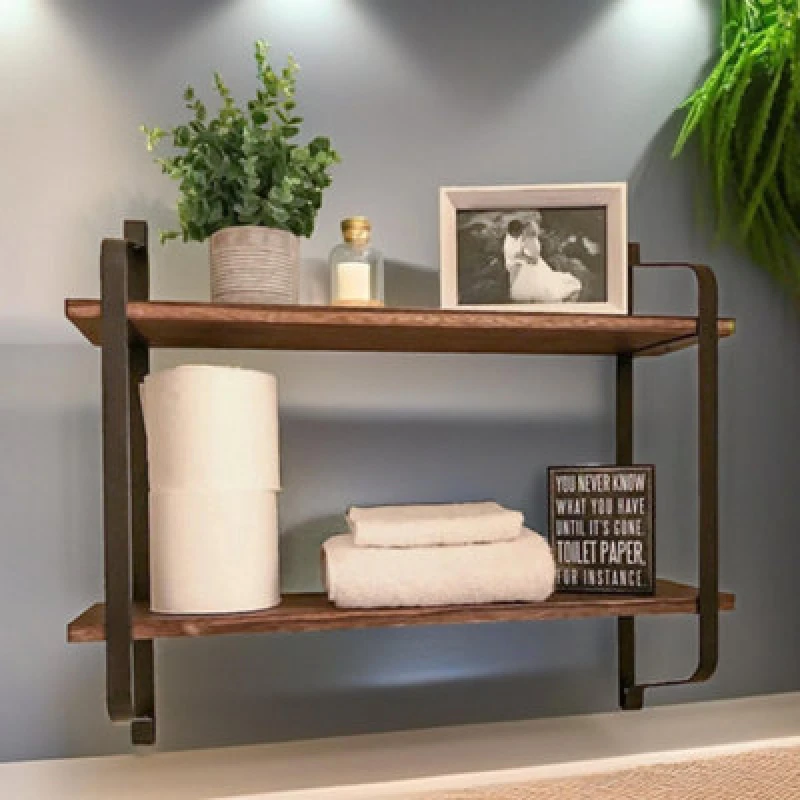 Image of Rafaelo Mobilia Industrial 2 Tier Wooden Floating Shelf