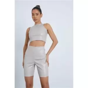 Image of I Saw It First Beige Pu Cycling Short - Beige