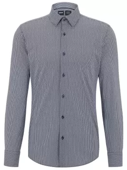 Image of BOSS Hank Kent Graphic Print Long-Sleeve Shirt Dark Blue