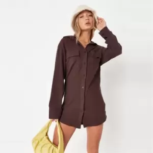 Image of Missguided Mini Shirt Dress Rib - Brown