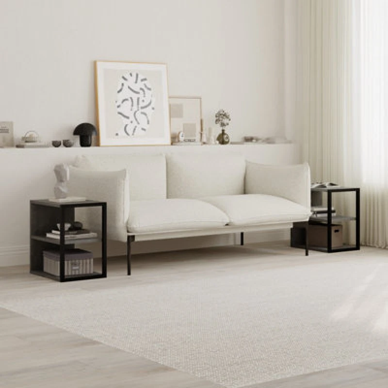 Image of Decortie Modern Echo Set Of 2 Sofa End Tables, 3-Tier Side Table With Metal Frame For Bedroom, Living Room 2-Pack Set (Retro Grey)