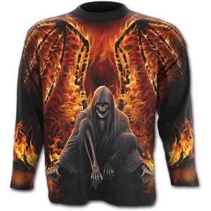 Image of Flaming Death Allover Mens Medium Long Sleeve T-Shirt - Black
