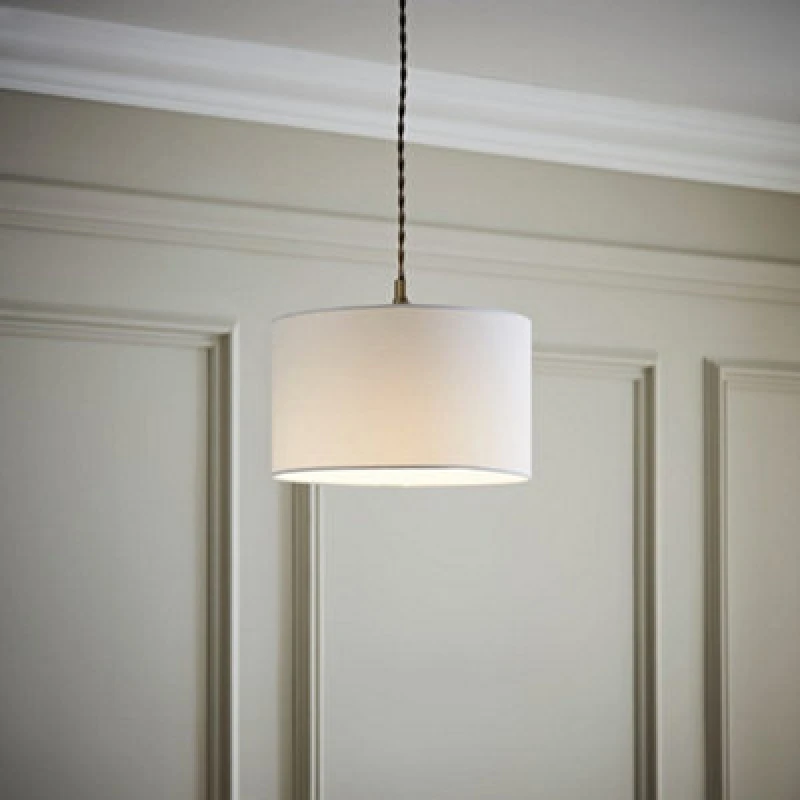 Image of ValueLights Reni White Fabric Drum Ceiling Lamp Shade White