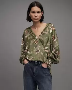 Image of AllSaints Penny Peggy V-Neck Frill Top