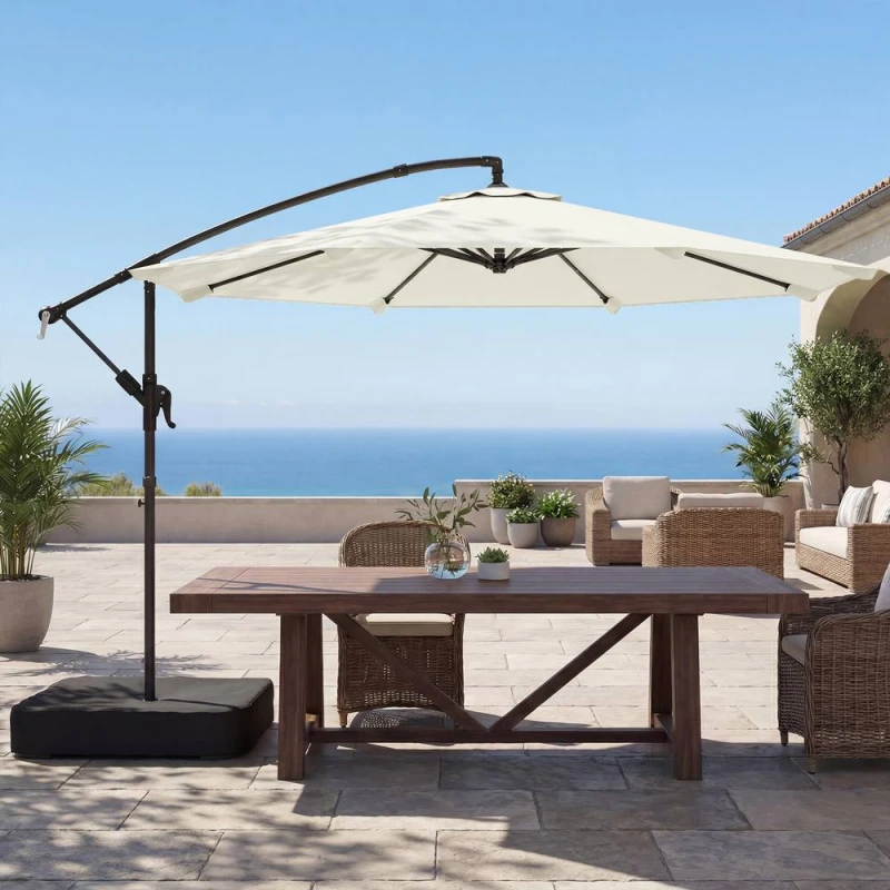 Image of OUTSUNNY 3m Garden Cantilever Parasol with Sandbag, 360° Rotation in Cream Size: 3m Cream Unisex 3m