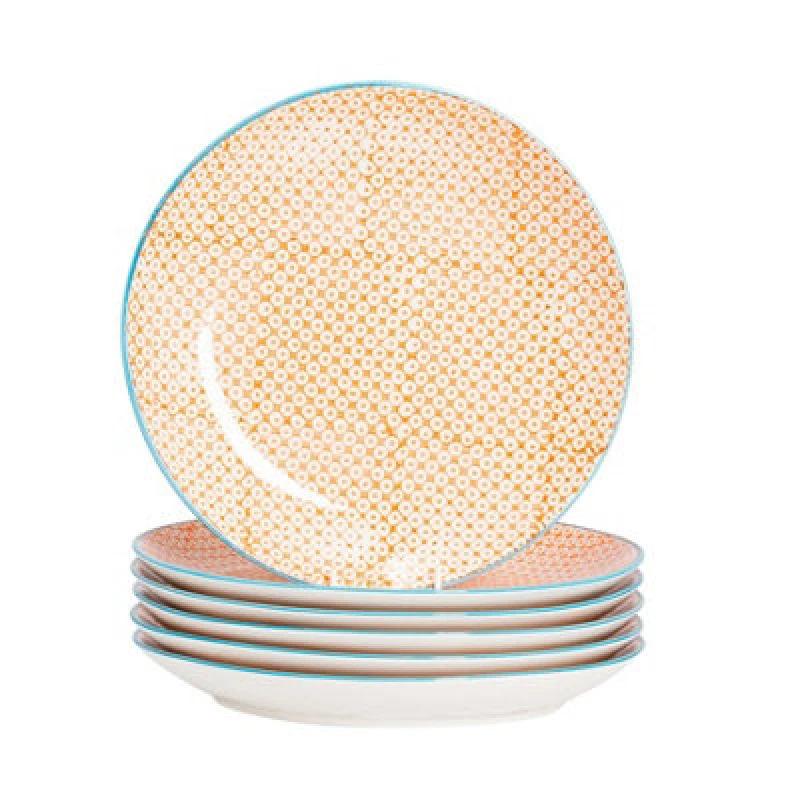 Image of Nicola Spring Hand-Printed Dinner Plates - 25.5Cm - Orange - Pack Of 6