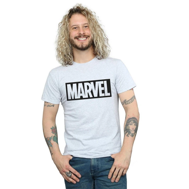 Image of Marvel Marvel Men Outline Logo T-Shirt in Grey Size: Small Grey S Male 5063377467307