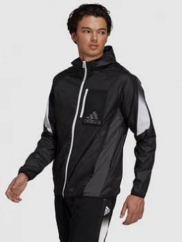 Image of adidas Activated Tech Windbreaker - Black/White, Size L, Men