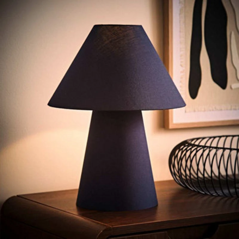 Image of ValueLights ValueLights Freddie Navy Blue Full Fabric Tapered Lamp Shade Table Lamp with Bulb Navy One Size Unisex 5059406070174