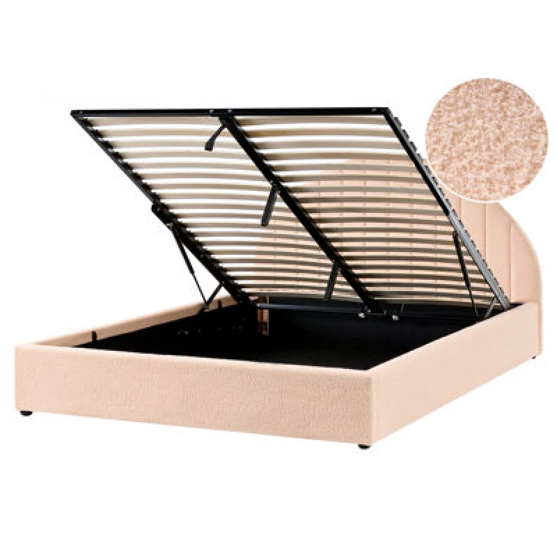 Image of Beliani Ottoman Bed Boucle Chadenet 160 X 200 Cm (Eu King Size) Peach Pink