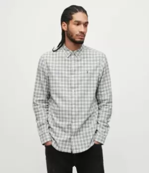 Image of AllSaints Mens Culto Check Shirt, Light Grey Marl, Size: M