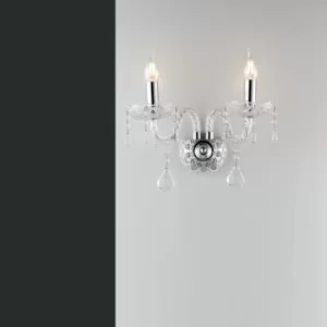 Image of INCANTO Twin 2 Light Candle Wall Light Chrome, Crystal 40x34x18cm