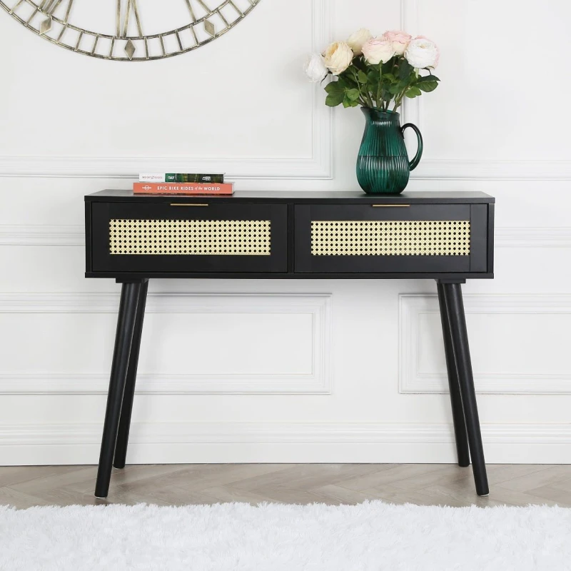 Image of Home Garden Direct Craven - Console table with Cane Front - Black Size: 1 Pack Black Unisex 1 Pack