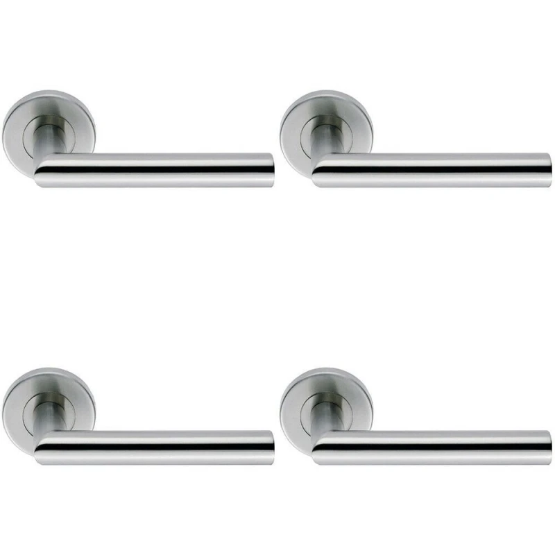 Image of Loops 4x PAIR Mitred Round Bar Handle Ringed Design Conceled Fix Satin Steel Metallics