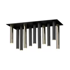 Image of Loya Integrated LED Semi Flush Ceiling Light, Matt Black, French Gold, 11 Light, 4950LM 3000K