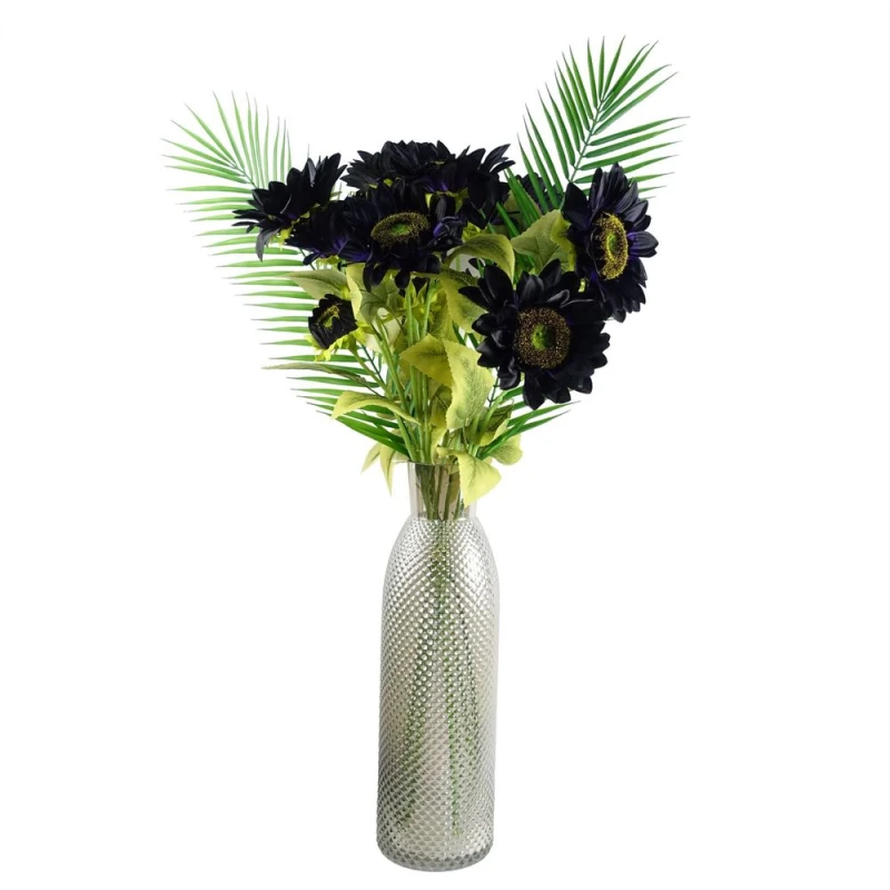 Image of Leaf Leaf 100cm Purple Artificial Sunflower Arrangement Glass Vase Purple