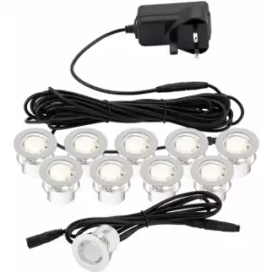 Image of 30mm Recessed Decking Guide Light Kit - 10 x Warm White LED - Stainless Steel