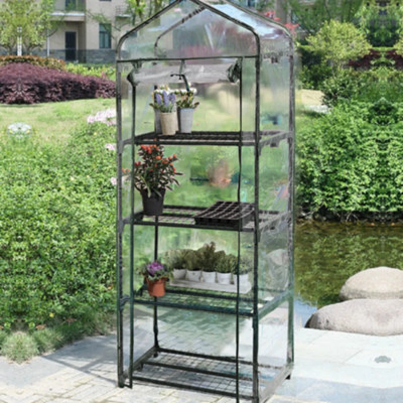 Image of idooka Small Greenhouse Garden 4 Tier Portable Outdoor Garden Storage Green House w/ Shelving + Cover Green unisex