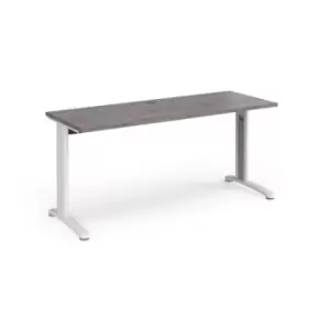 Image of TR10 straight desk 1600mm x 600mm - white frame and grey oak top