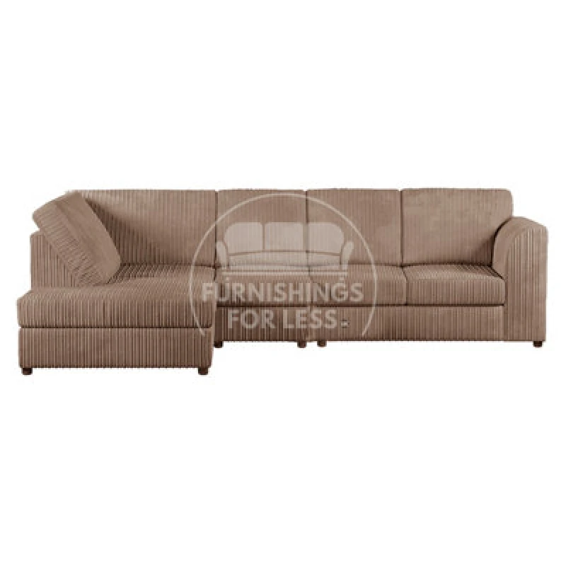 Image of Furnishings For Less UK Luxor Coffee Jumbo Cord Large 5 Seater Corner Sofa Long Left Hand Facing - Full Back