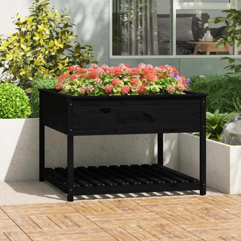 Image of VIDAXL Planter with Shelf Black 111.5x111.5x81cm Solid Wood Pine Vidaxl 823805