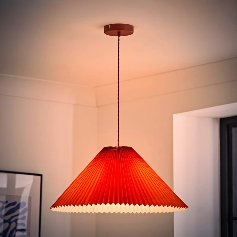 Image of ValueLights Akira Pleated Single Drop Ceiling Pendant Light with LED Bulb Burnt Orange