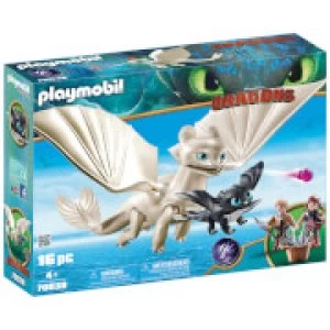 Image of Playmobil DreamWorks Dragons Light Fury with Baby Dragon and Children (70038)
