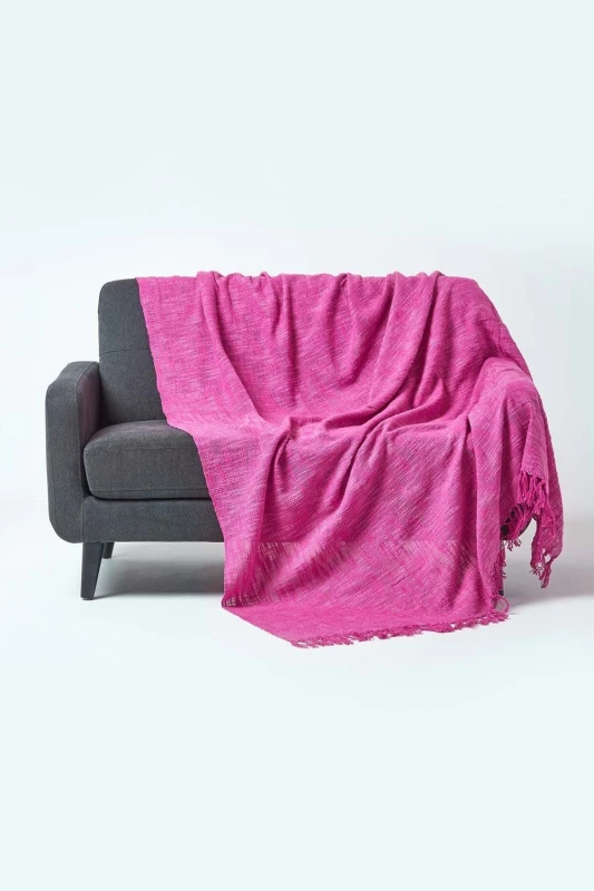 Image of Homescapes Nirvana Slub Cotton Pink Throw, 255 X 360 Cm