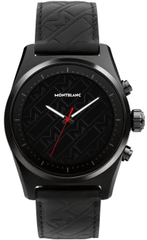 Image of Mont Blanc - Mont Blanc Summit Lite Aluminium Black And Leather Strap X Mont Blanc Ultrablack Collection - Smartwatches - Black