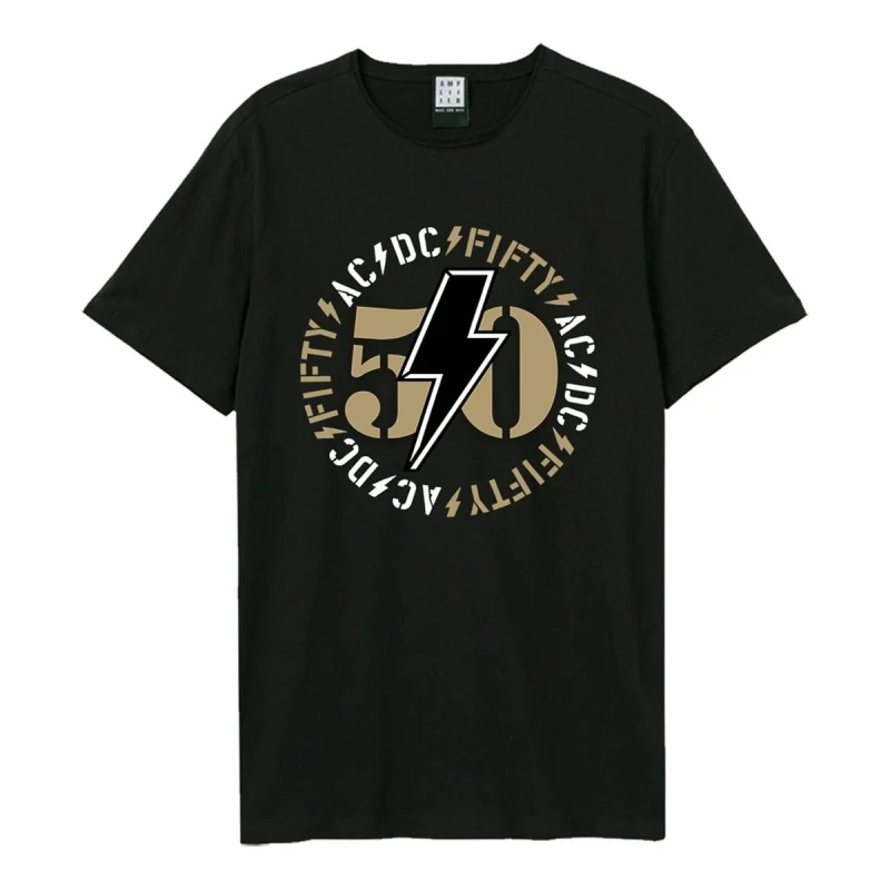 Image of Amplified Amplified Men 50 Classic Bolt AC DC T-Shirt in Black Size: X-Small Black XS Male 5063852059348