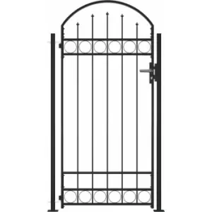 Image of Fence Gate with Arched Top and 2 Posts 105x204cm Black Vidaxl Black