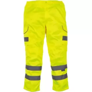 Image of Yoko Mens Hi Vis Polycotton Cargo Trousers With Knee Pad Pockets (34R) (Yellow) - Yellow