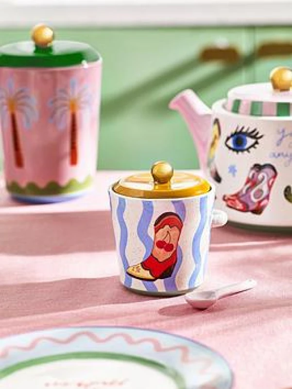 Image of ELEANOR BOWMER Electric Coast Sugar Pot & Spoon Set Multi-Coloured ONE SIZE