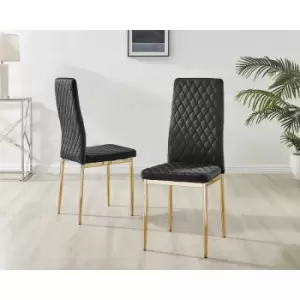 Image of Set of 6 Furniturebox Black Velvet Milan Dining Chairs With Gold Legs