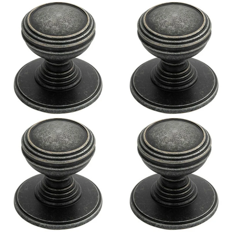 Image of Loops 4x Ringed Tiered Cupboard Door Knob 30mm Diameter Pewter Cabinet Handle Multi unisex
