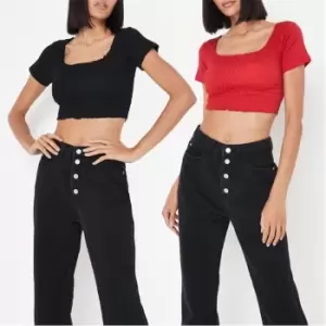 Image of Missguided 2 Packshirred Bodice Jersey Crop Top - Multi