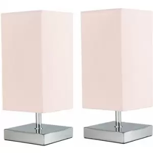 Image of Minisun - 2 x Square Chrome Touch Table Lamps - Pink - No Bulb