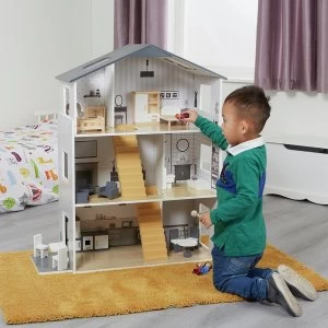 Image of Liberty House Toys Grey White Dollshouse with 18 Accessories