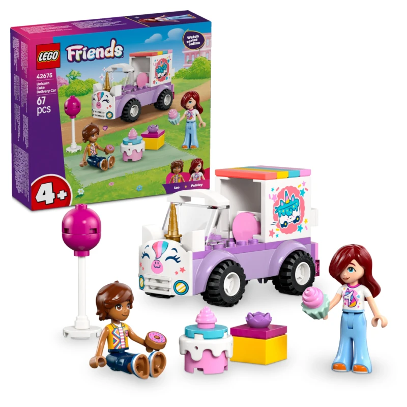 Image of LEGO Friends Unicorn Cake Delivery Car - Educational Fine Motor Skills Toy w/ 2 Mini Dolls & Birthday Party Accessories - Gift Idea for 4+ Year Old Gi